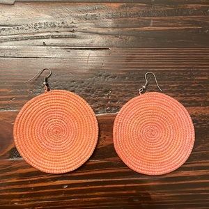 Hand-Woven Orange Circle Earrings